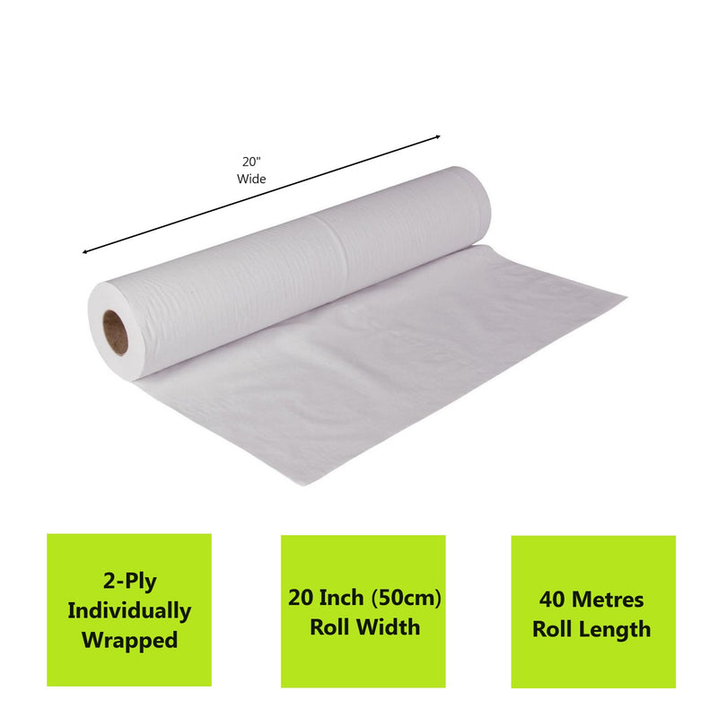White Couch Roll 20 Inch - 2 Ply - 40m x 500mm - 1 ROLL
